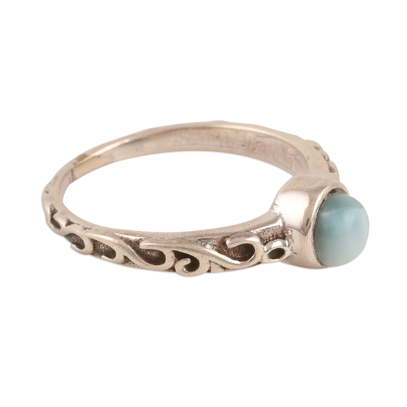 Wellenmuster Larimar Solitärring Handgefertigtes Design 925 Sterling Silber Geschenk für Sie & Mutter