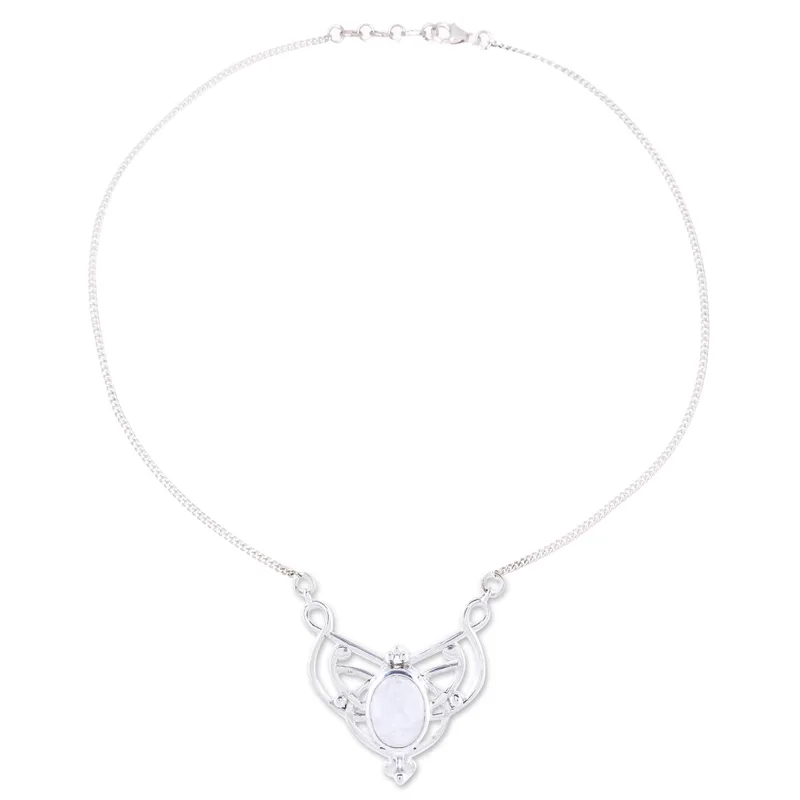 Ovale Regenbogen-Mondstein-Halskette mit Anhänger aus Sterlingsilber, handgefertigter Bohemian-Schmuck, Jahrestagsgeschenk für sie