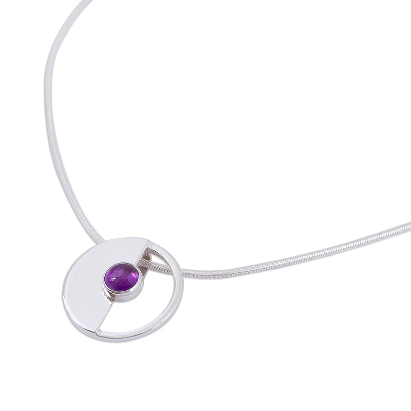 Moderne Halbkreis Amethyst Anhänger Halskette Geburtsstein Halskette Geschenk Für Sie Lila Edelstein Schmuck 925 Sterling Silber Brautjungfern Halskette
