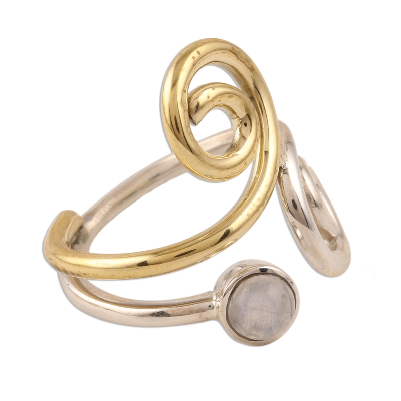 Regenbogen-Mondstein-Ring aus Sterlingsilber und Messing, handgefertigter 925er Sterlingsilberring, Geschenk für sie und Mutter
