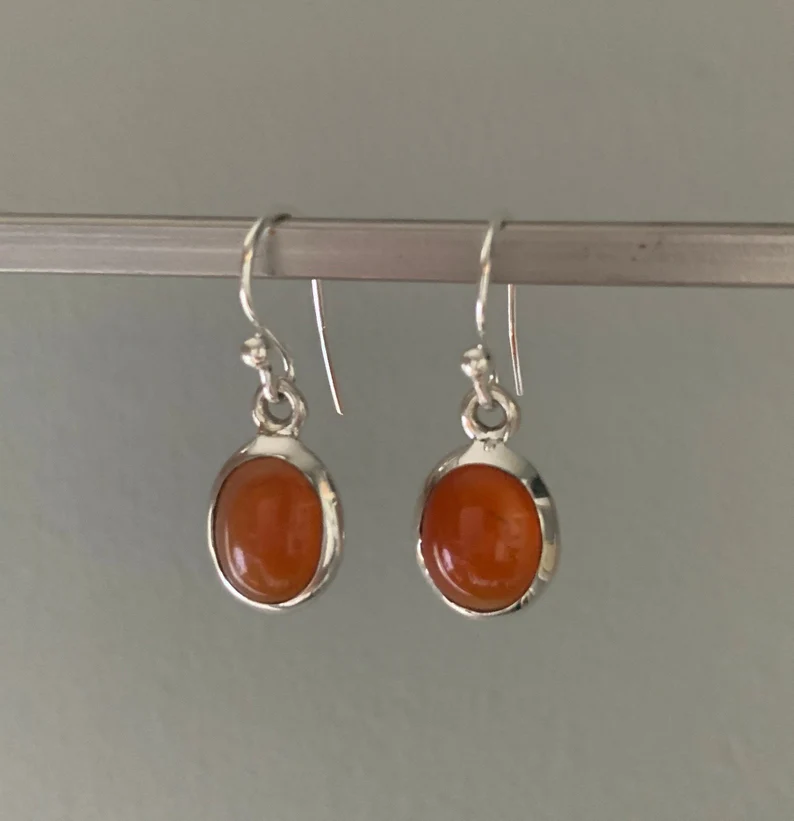Karneol-Ohrringe Boho Ovale Karneol-Ohrringe 925er Sterlingsilber-Ohrringe Heilstein August-Geburtsstein Geschenk für Sie