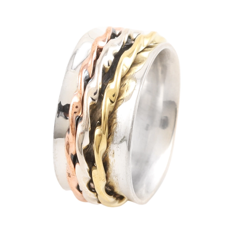 Meditations-Spinner-Ring aus Messing und Kupfer, handgefertigt aus 925er Sterlingsilber, Geschenk für sie