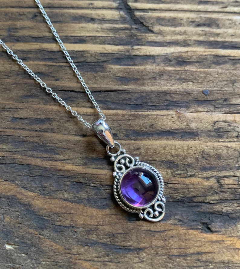 Amethyst Halskette Boho Halskette Kreis Amethyst Halskette 925 Sterling Silber Lila Halskette Zarte Halskette Perfektes Muttertagsgeschenk