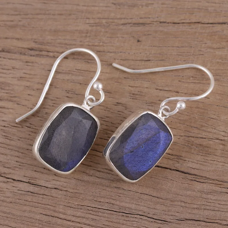 Zierliche Labradorit Ohrringe 925 Sterling Silber Ohrhänger Blaue Edelstein Ohrringe Labradorit Schmuck Geschenk für Sie