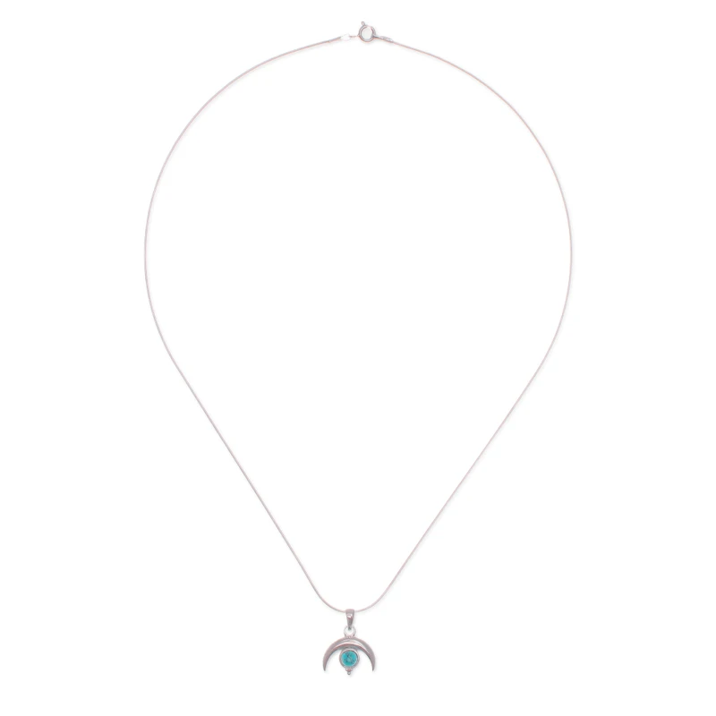 Mondförmige Halskette aus 925er Sterlingsilber mit natürlichem Türkis, wunderschöne Halskette, zarte Halskette, perfektes Muttertagsgeschenk, böhmischer Schmuck, Geschenk für sie