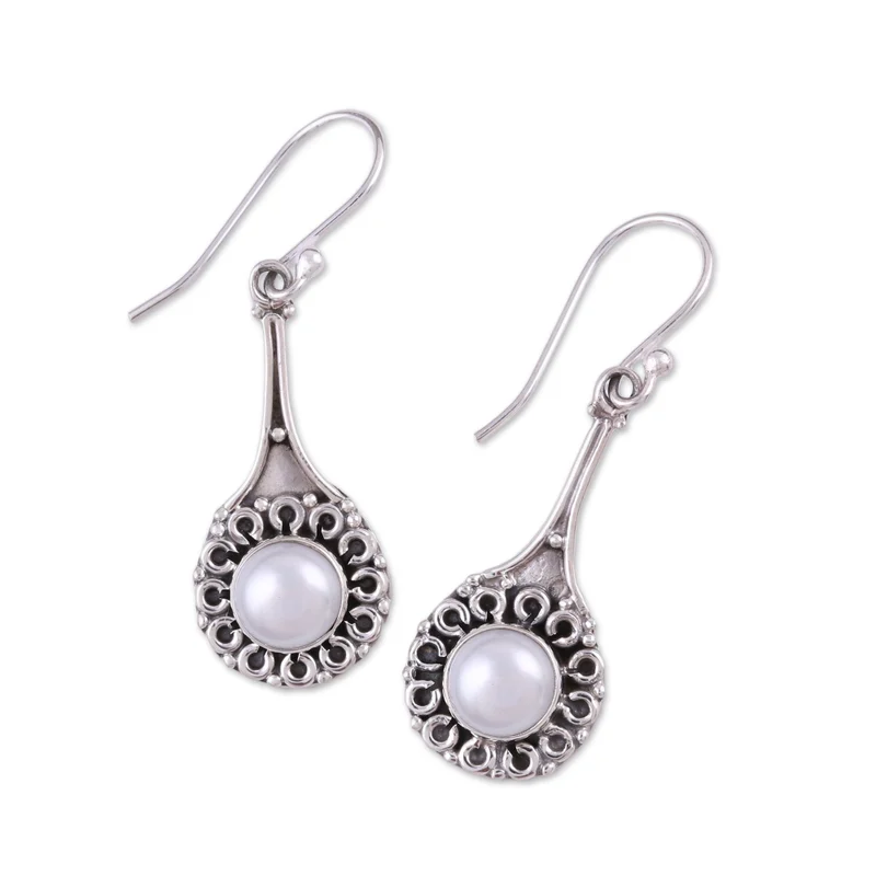 Ohrringe mit Zuchtperlen in Sterlingsilber-Fassungen, Damenschmuck, Boho-Ohrringe, handgefertigte Edelsteinohrringe, Hochzeitsschmuck, Geschenk für sie und Mama