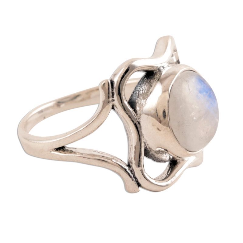 Geschwungener Regenbogen-Mondstein-Ring 925 Sterling Silber Cocktailring Handgemachtes Geschenk für Sie