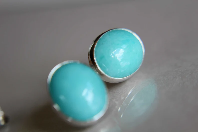 Amazonite Studs Earrings Gemstone Earrings 925 Sterling Silver Large Earrings Minimalist Earrings Gift Item