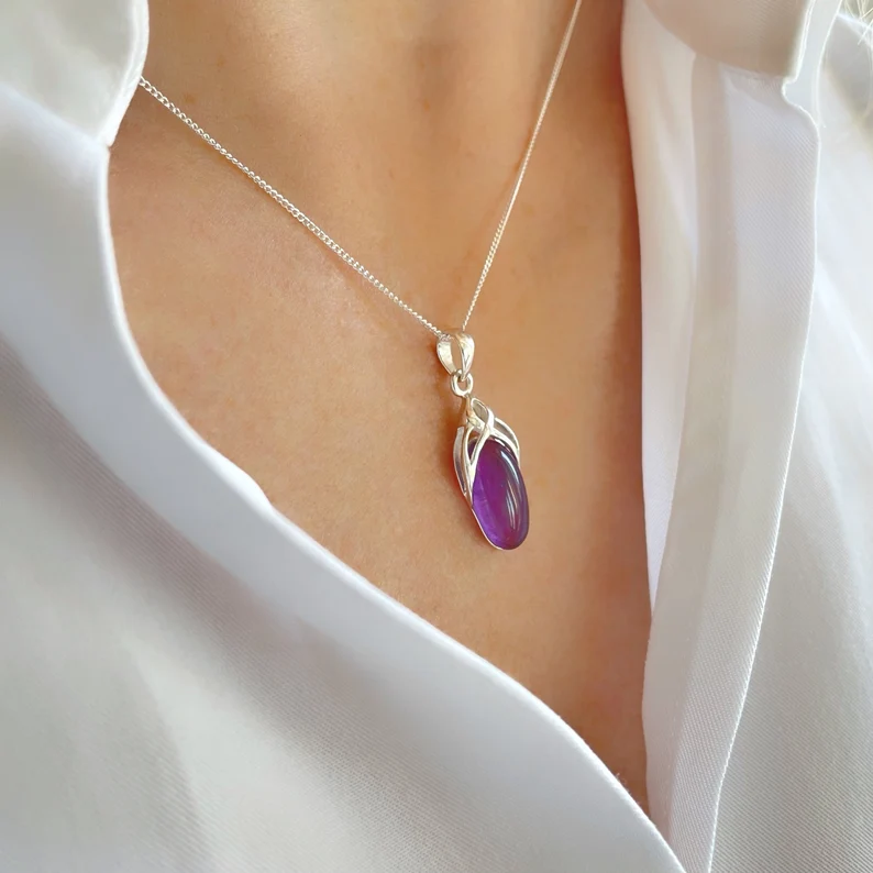 Amethyst Halskette Keltischer Anhänger 925 Sterling Silber Keltisches Design Halskette Heilender Amethyst Edelstein Februar Geburtsstein Geschenk für sie