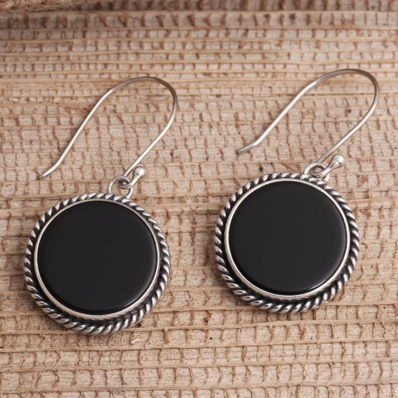 Onyx und Sterling Silber Runde Ohrhänger Damen Handgefertigte Ohrringe Geschenke Für Mama & Sie Böhmischer Schmuck