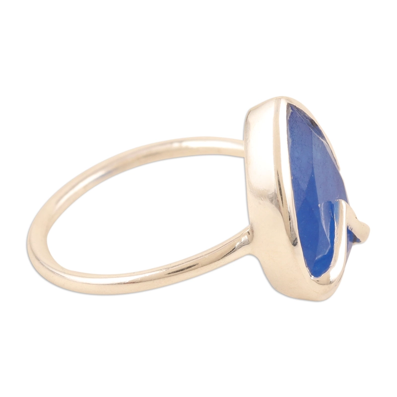 Blauer Onyx und Sterling Silber Ring handgefertigt Design Geschenk für Sie