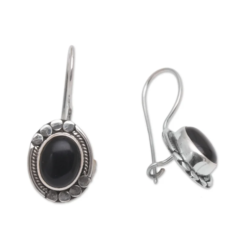 Onyx und Sterlingsilber Tropfenohrringe Damen Handgemachte Ohrringe Geschenke für Mama & Sie Böhmischer Schmuck