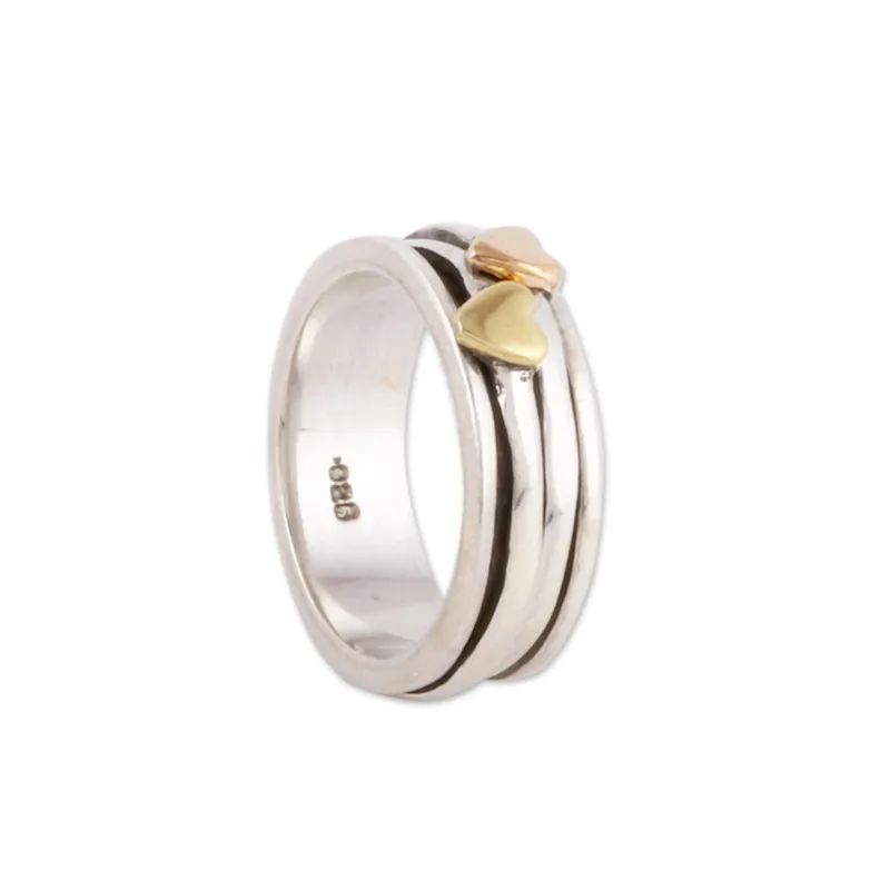 Herz Motiv Sterlingsilber und Messing Spinner Ring Handgemachter Ring Silberschmuck Böhmischer Zierlicher Ring Geschenk für sie Geschenkidee