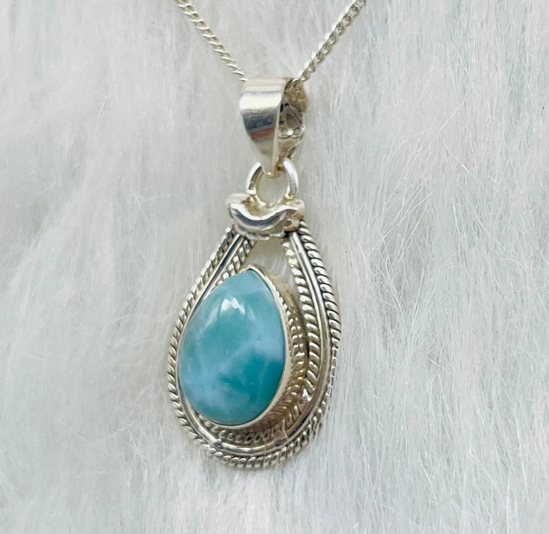 Hochwertige Larimar Silber Halskette Tropfen Larimar Silber Anhänger Designer Zarte Silber Halskette Larimar Silber Anhänger Für Frauen