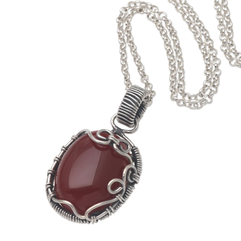 Dunkle Frucht Karneol-Anhänger Halskette 925 Sterling Silber Art-déco-Halskette Geschenk für sie Geburtstagsgeschenk
