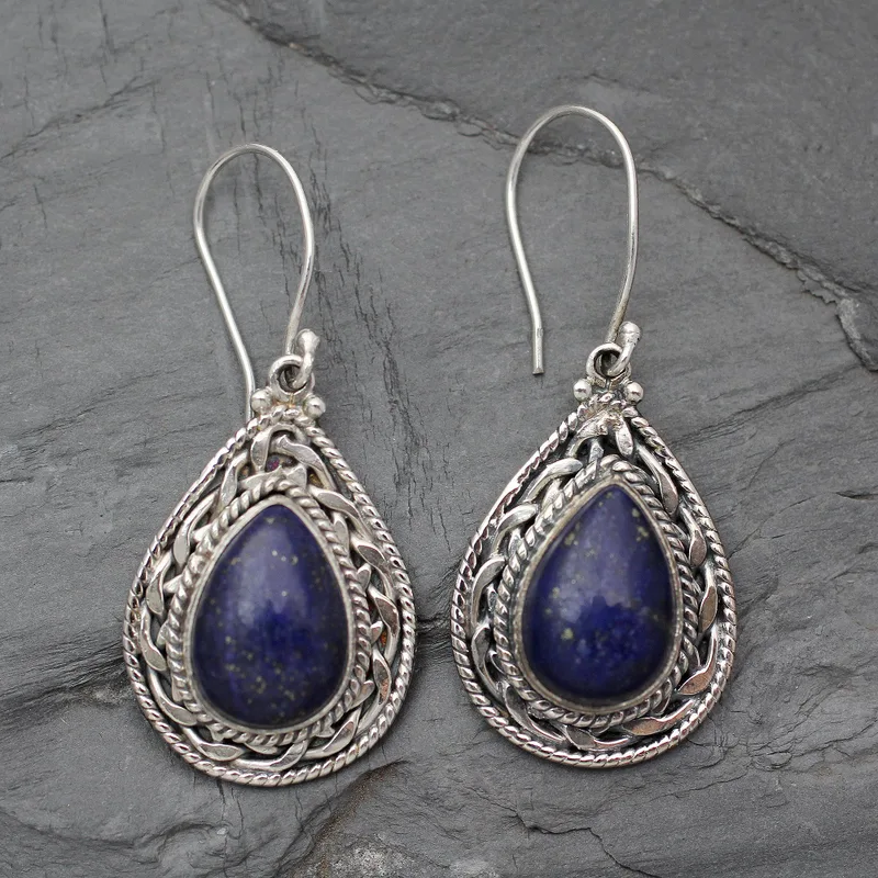 Handgefertigte Ohrringe aus Sterlingsilber und Lapislazuli Designer-Ohrringe für Damen Handgefertigte Silberohrringe Schmuckgeschenke Geschenk für sie und Mama