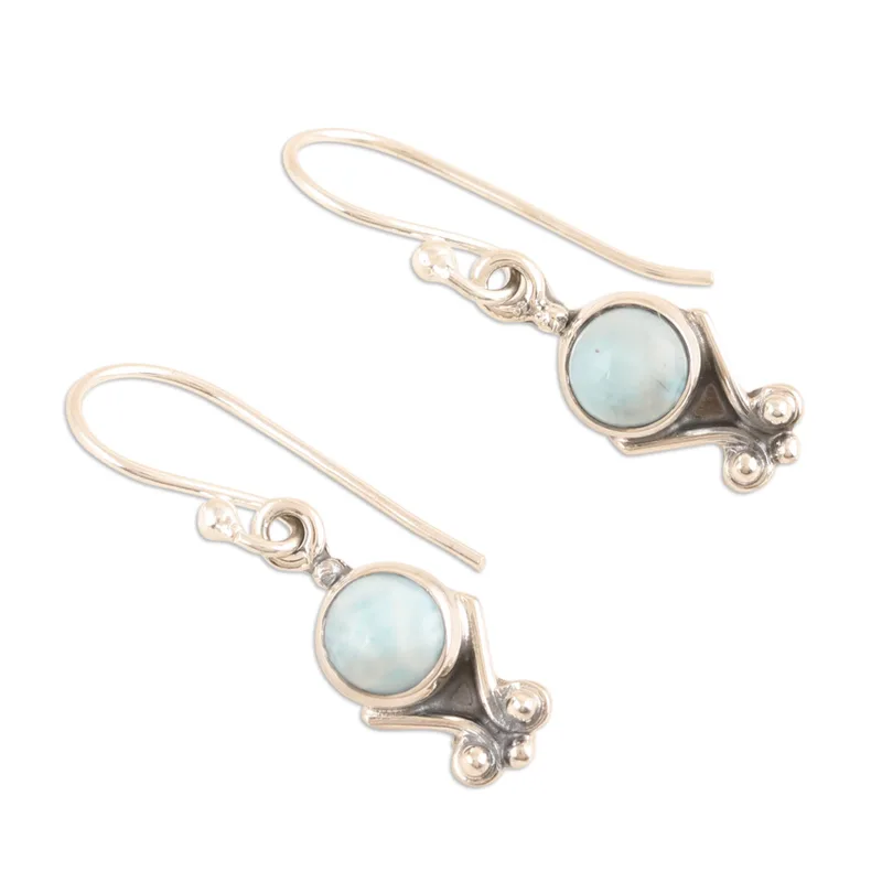 Sterling Silber Ohrhänger mit natürlichen Larimar Steinen 925er Massivsilber Edelsteinohrringe Handgemachte Boho Ohrringe Geschenk für Sie