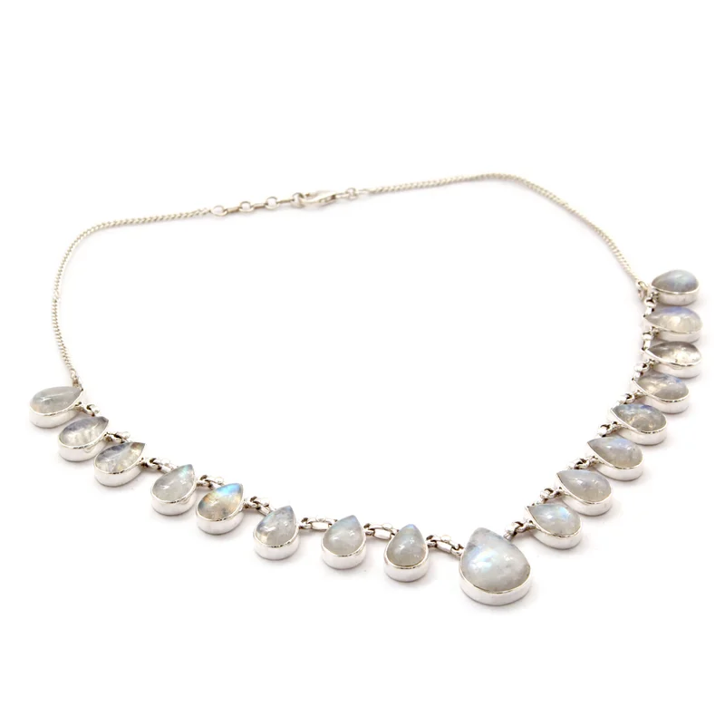 Handgefertigter Mondstein-Schmuck, Halskette aus Sterlingsilber, Mondstein-Schmuck, natürlicher Feuer-Regenbogen-Mondstein, Geschenk für Sie