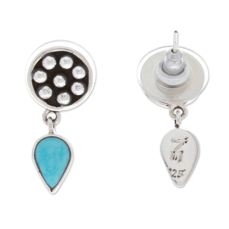 Sterlingsilber-Ohrhänger mit natürlichen Türkis-Edelsteinen, handgefertigte Edelstein-Geschenkidee für Brautjungfern, Hochzeitsschmuck, Geschenk für sie