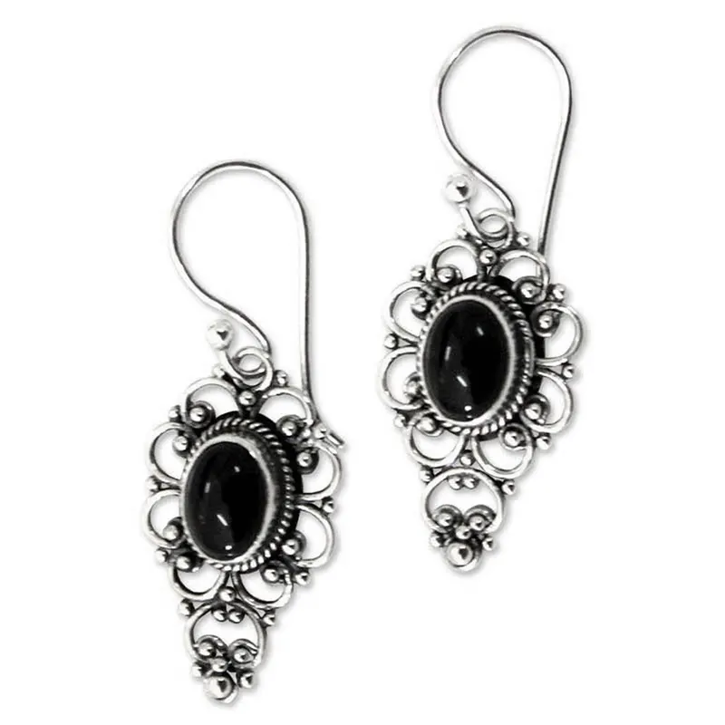 Blumen-Onyx-Ohrhänger aus Sterlingsilber, handgefertigte Ohrringe für Damen, Geschenke für Mama & Sie, Böhmischer Schmuck
