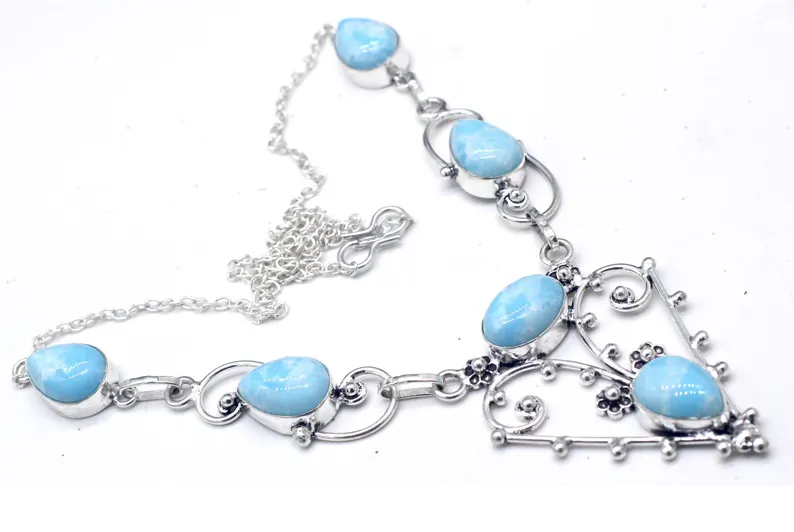 Larimar Kette 925 Sterling Silber Halskette Larimar Edelstein Halskette Statement Kette Larimar Schmuck Geschenk Für Frauen Geburtstagsgeschenk