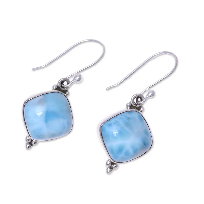 Larimar Ohrringe 925 Sterlingsilber Natürlicher Larimar Edelstein Silber Ohrringe Handgemachte Damen Hochzeit Ohrringe Geschenk