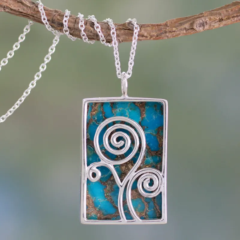 Happy Tree Türkis-Halskette und Ohrringe Schmuckset 925 Sterlingsilber Anhänger Halskette Böhmischer Schmuck Geschenk für Sie