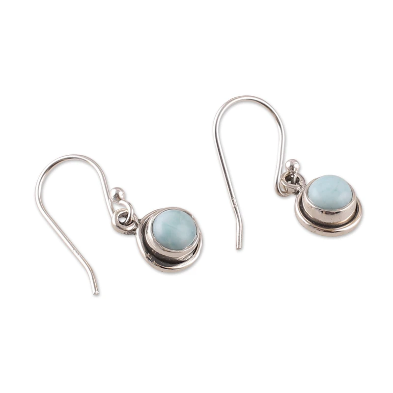 925 Sterling Silber Natur Larimar Cabochon Ohrhänger Edelstein Ohrringe Handgemachte Boho Ohrringe Geschenkidee