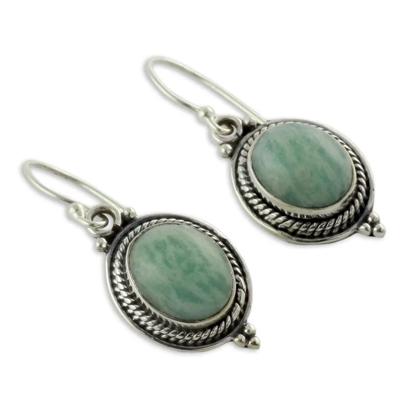 Handgefertigte indische Ohrringe mit Amazonit, Damenschmuck, Boho-Ohrringe, handgemachte Edelsteinohrringe, Hochzeitsschmuck Geschenk für Sie