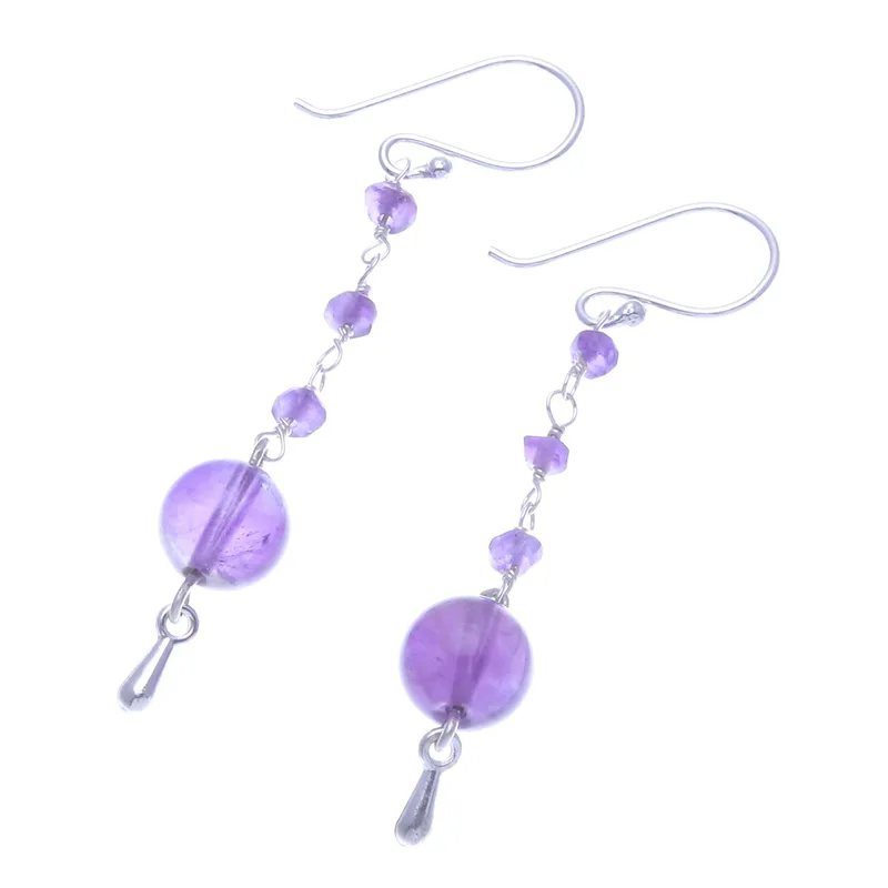 Amethyst- und Sterlingsilber-Ohrhänger, handgefertigte Ohrringe, Geschenkidee, Geburtstagsgeschenk für sie