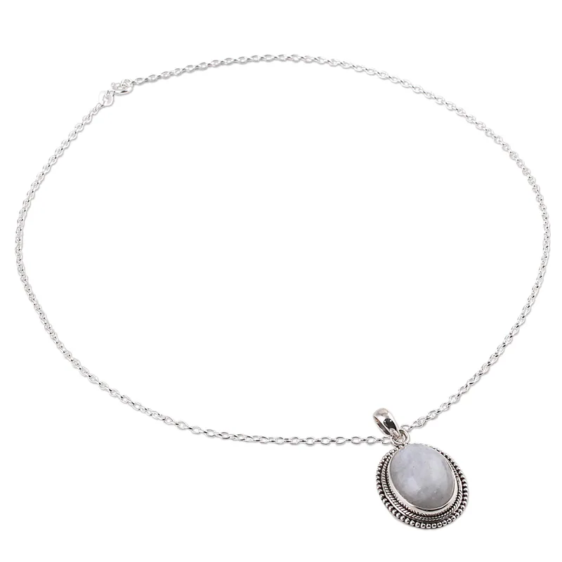 Oval Cabochon Regenbogen-Mondstein-Anhänger-Halskette 925er Sterlingsilber Handgefertigter böhmischer Schmuck Jubiläumsgeschenk für sie & Ehefrau