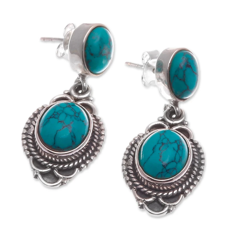 Klassische türkisfarbene Ohrhänger aus 925er Sterlingsilber, handgefertigter böhmischer Edelsteinschmuck, Geschenk für sie und Mama