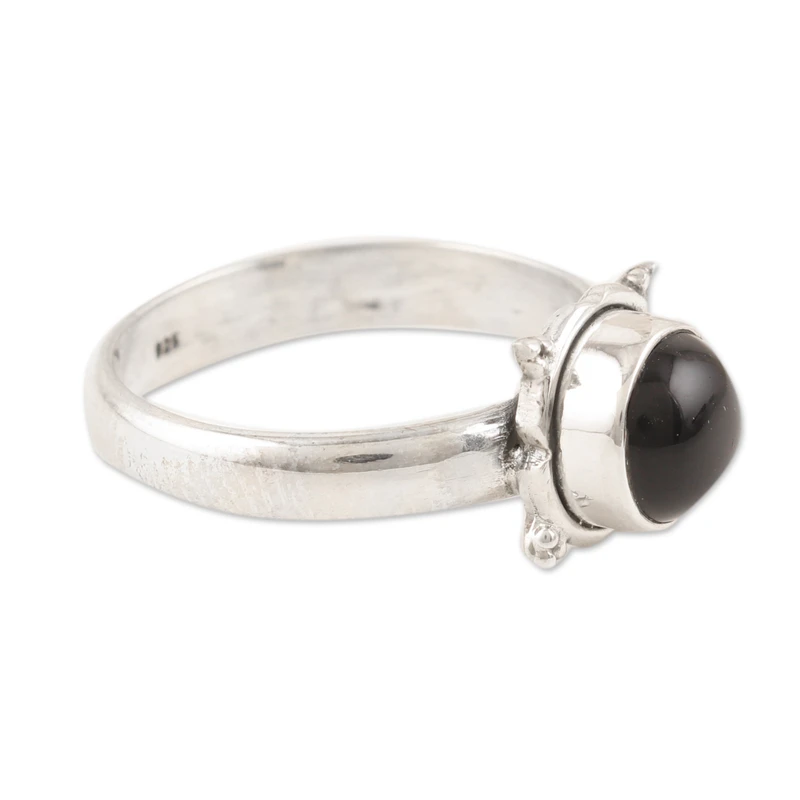 Sterlingsilber Black Onyx Cabochon Einzelstein Ring 925 Sterlingsilber Statement Ring Handgefertigter Ring Damen Silberring Geschenk für Sie