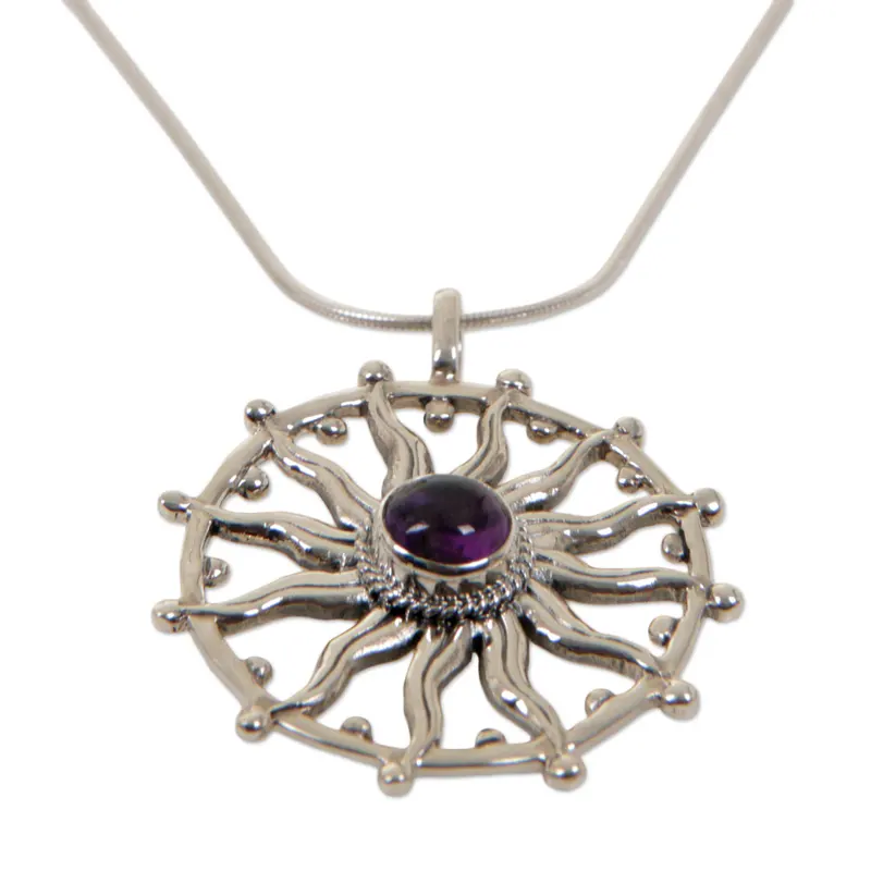 Sonnengeist Einzigartige Silber- und Amethyst-Halskette 925 Sterling Silber Halskette Amethyst Edelstein Halskette Statement Halskette Amethyst Schmuck Geschenk für Sie