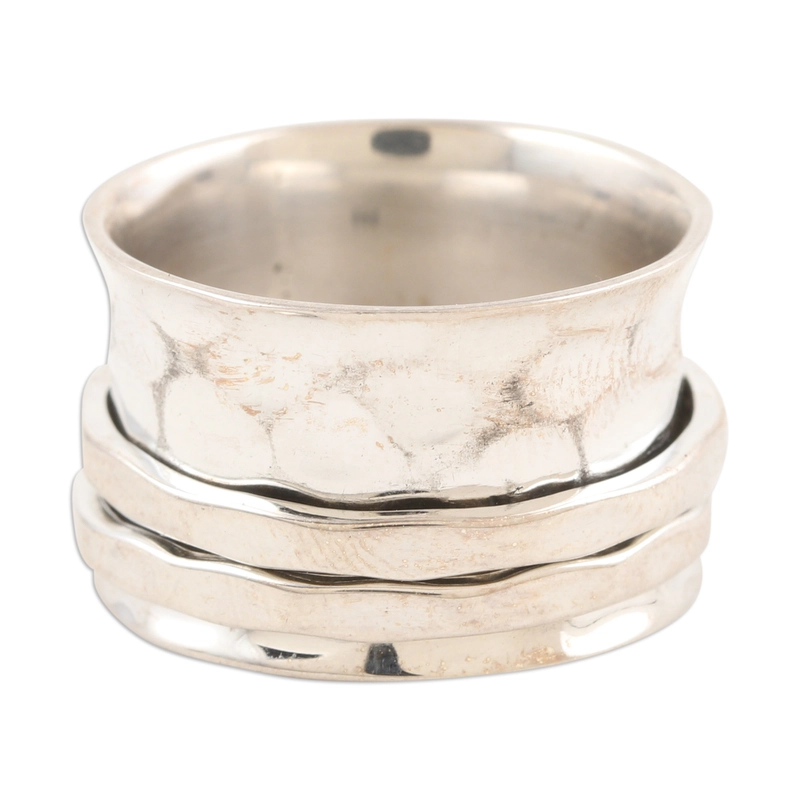 Meditations-Spinner-Ring aus Sterlingsilber und Messing, handgefertigt, Designer-Ring aus 925er Sterlingsilber mit zwei Herzen