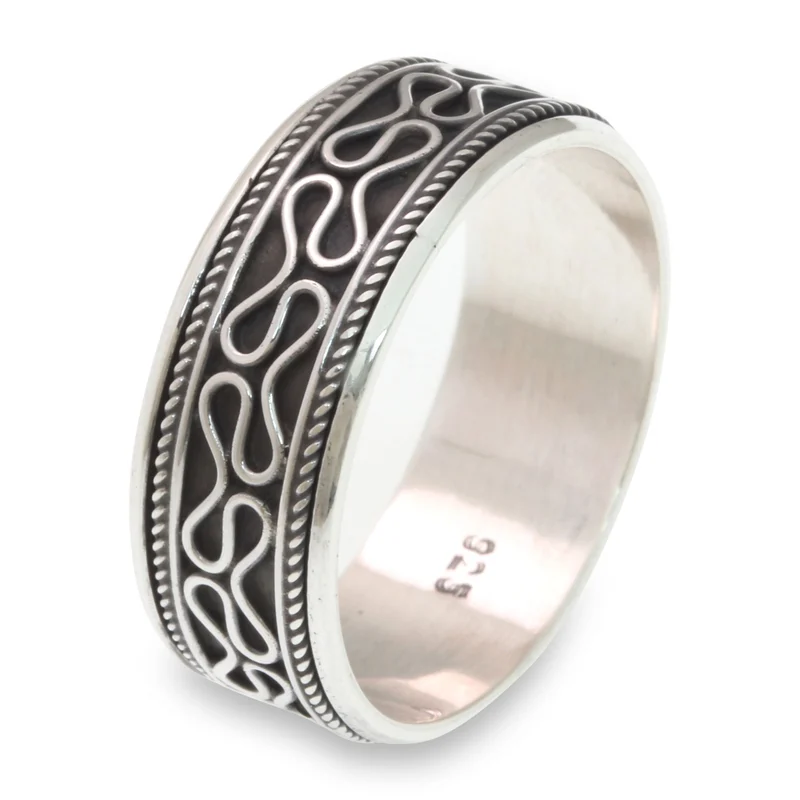 Rolling Waves Spinner Ring 925 Sterling Silber Silberschmuck Handgemachter Böhmischer Zierlicher Ring Geschenk für Sie Geburtstagsgeschenk