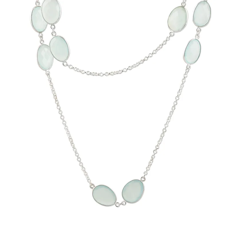 Aqua Chalcedon Halskette 925 Sterling Silber Handgemachte Zierliche Halsketten Böhmischer Schmuck Geschenk für Sie