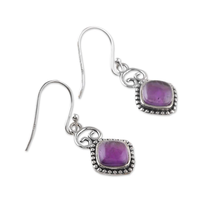 Klassische Ohrringe aus Sterlingsilber und Amethyst, handgefertigt, Geschenkartikel, Geburtstagsgeschenk für sie
