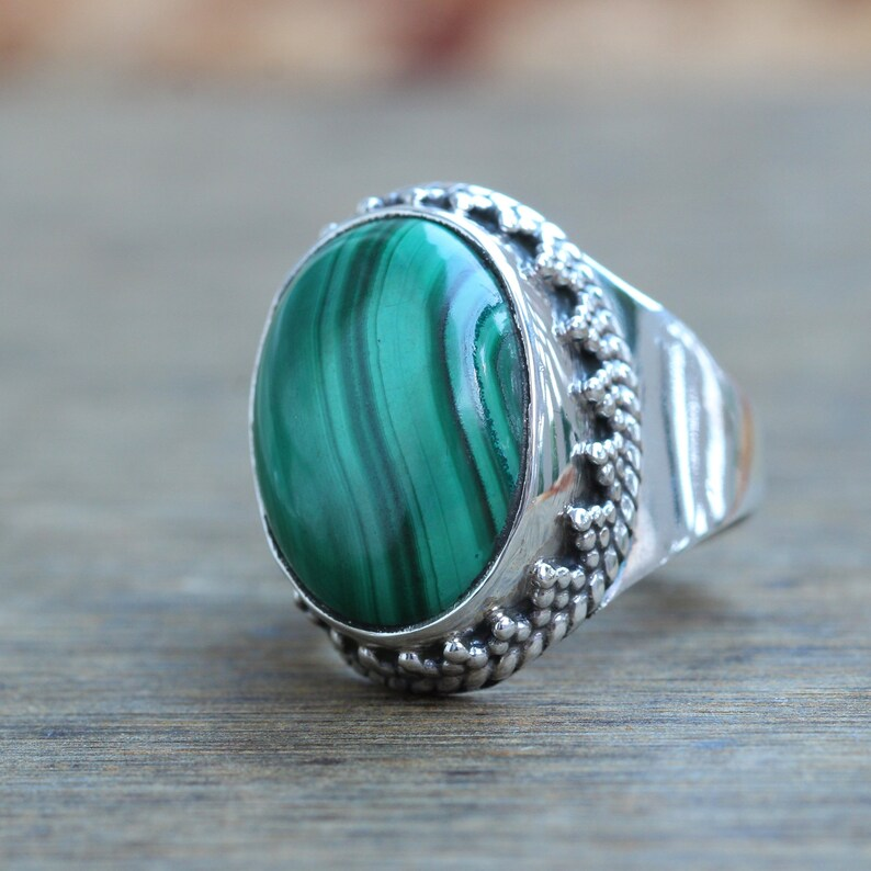 Malachite Ring Statement Ring Kidney Cure Gemstone Anniversary Gift 925 Sterling Silver Jewelry Gift For Her & Mom