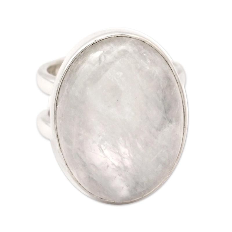 Handgefertigter Regenbogen-Mondsteinring aus 925er Sterlingsilber – Geschenk für Sie und Mama