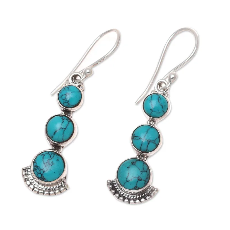 Runde Ohrringe aus Sterlingsilber und Türkis, handgefertigte Edelsteinohrringe, Geschenkartikel, Hochzeitsschmuckgeschenk für Sie