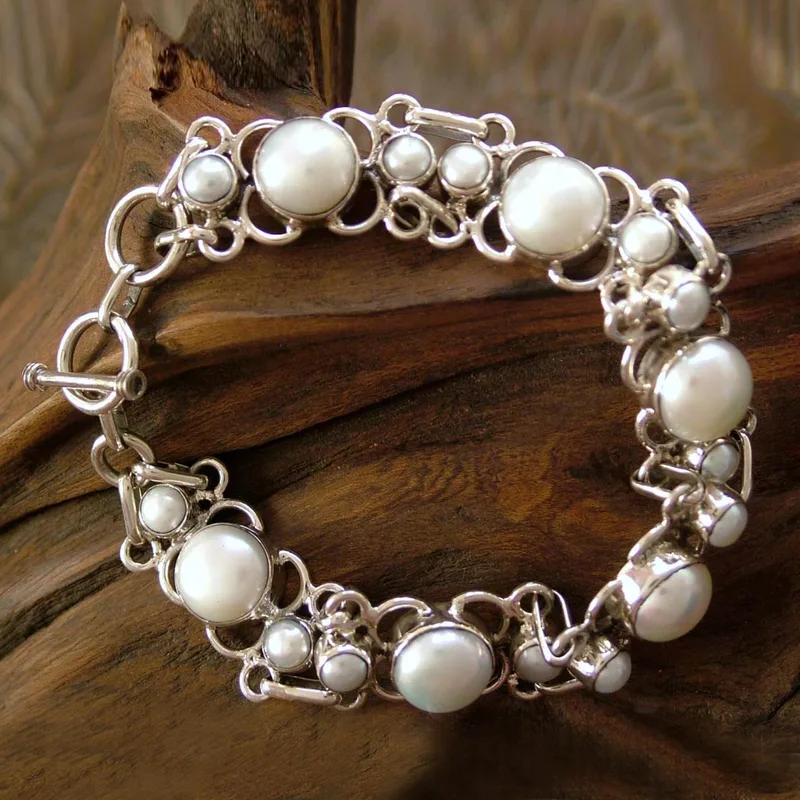 Pearl Bracelet Handcrafted in Sterling Silver Bridal Jewelry Bohemian Jewelry Charming Jewelry Gift Item