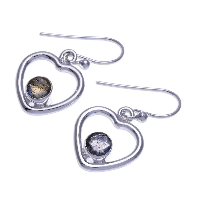 Labradorit Hängeohrringe mit Herz 925 Sterling Silber Ohrringe Blaue Edelstein Hängeohrringe Labradorit Schmuck Geschenk für Schwester