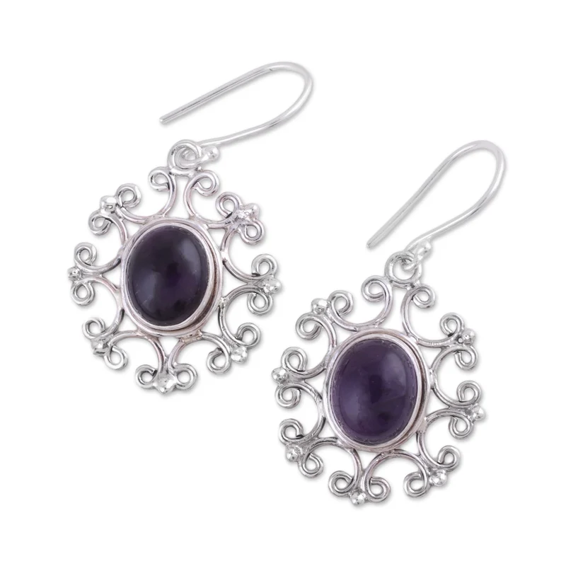 Handgefertigte ovale Amethyst-Ohrhänger Handmade Ohrringe Geschenkartikel Geburtstagsgeschenk