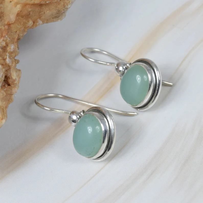 Aquablauer Chalcedon 925er Sterlingsilber Edelstein Ohrhänger Handgemachter Schmuck Geschenk zum Geburtstag