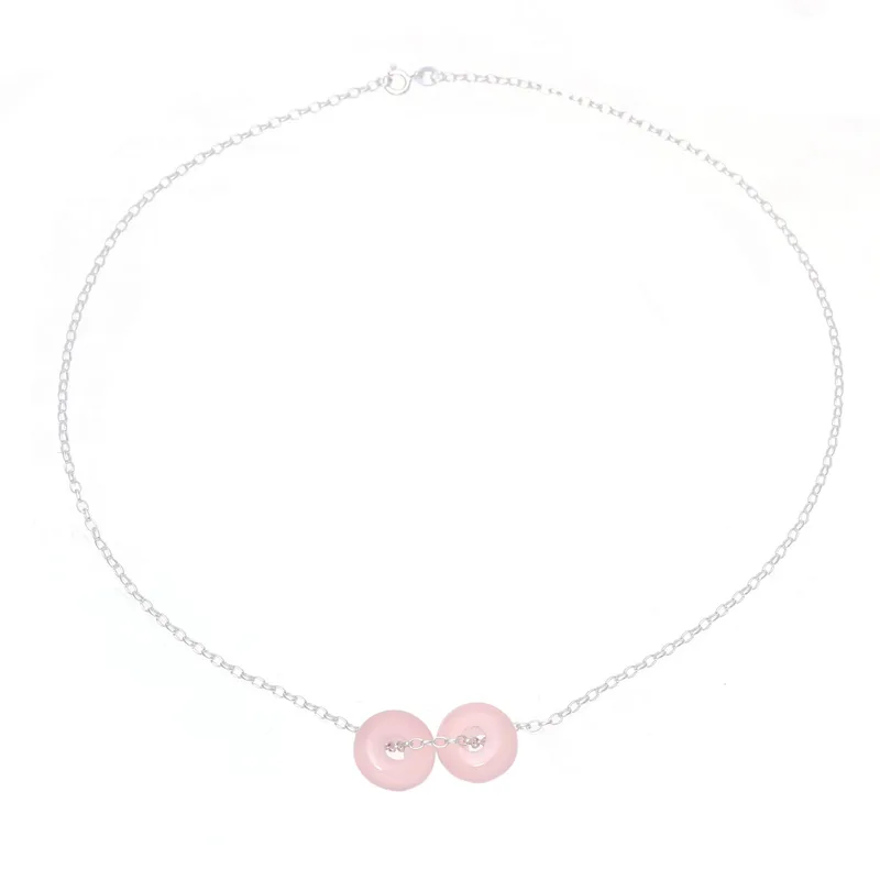 Rosenquarz-Doppel-Disc- und 925er Sterlingsilber-Anhänger-Halskette für Damen, handgemachte Boho-Halsketten, Geschenke für Sie und Mama