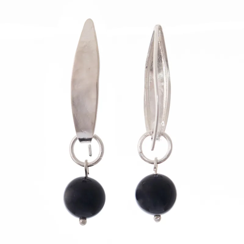 Natürlicher schwarzer Onyx Kugel Edelstein Silber Ohrring 925 Sterling Silber Damen handgemachte Ohrringe Geschenke für Mama & Sie