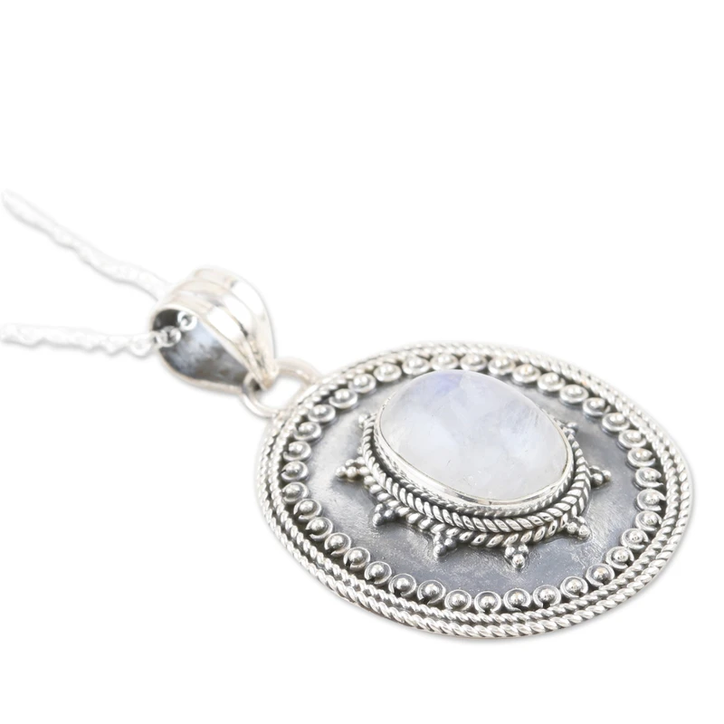 Klassische Harmonie Regenbogen Mondstein & Sterling Silber Anhänger Halskette Natürlicher Feuer Regenbogen Mondstein Geschenk Für Sie