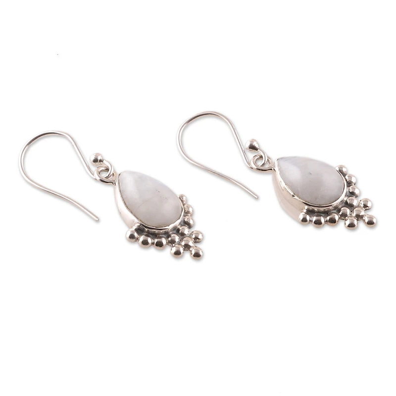 Silberohrringe Regenbogen-Mondstein-Ohrringe 925 Sterling Silber Ohrringe Handgemachte Birnen-Edelstein-Ohrringe Geschenk für Sie Böhmischer Schmuck Geburtstagsgeschenk