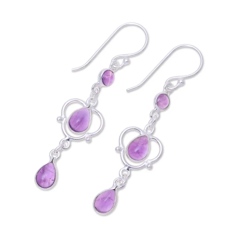 Ohrhänger aus Sterlingsilber mit violettem Amethyst, handgefertigte Ohrringe, Geschenkidee, Geburtstagsgeschenk für sie